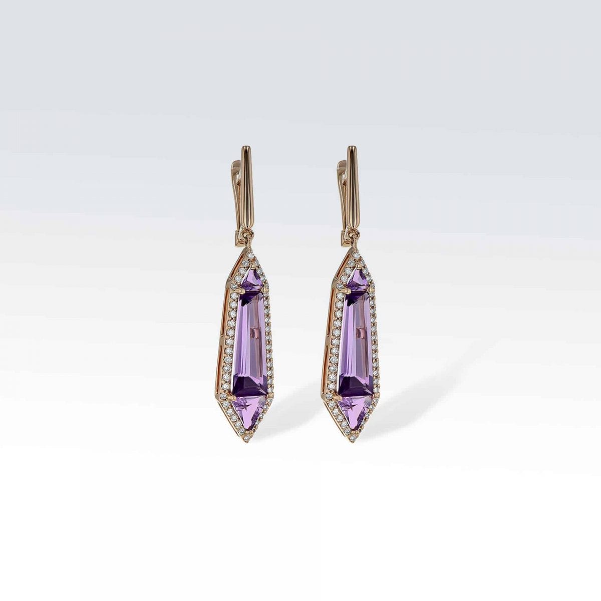 Rose Gold Earrings with Amethyst and Diamonds