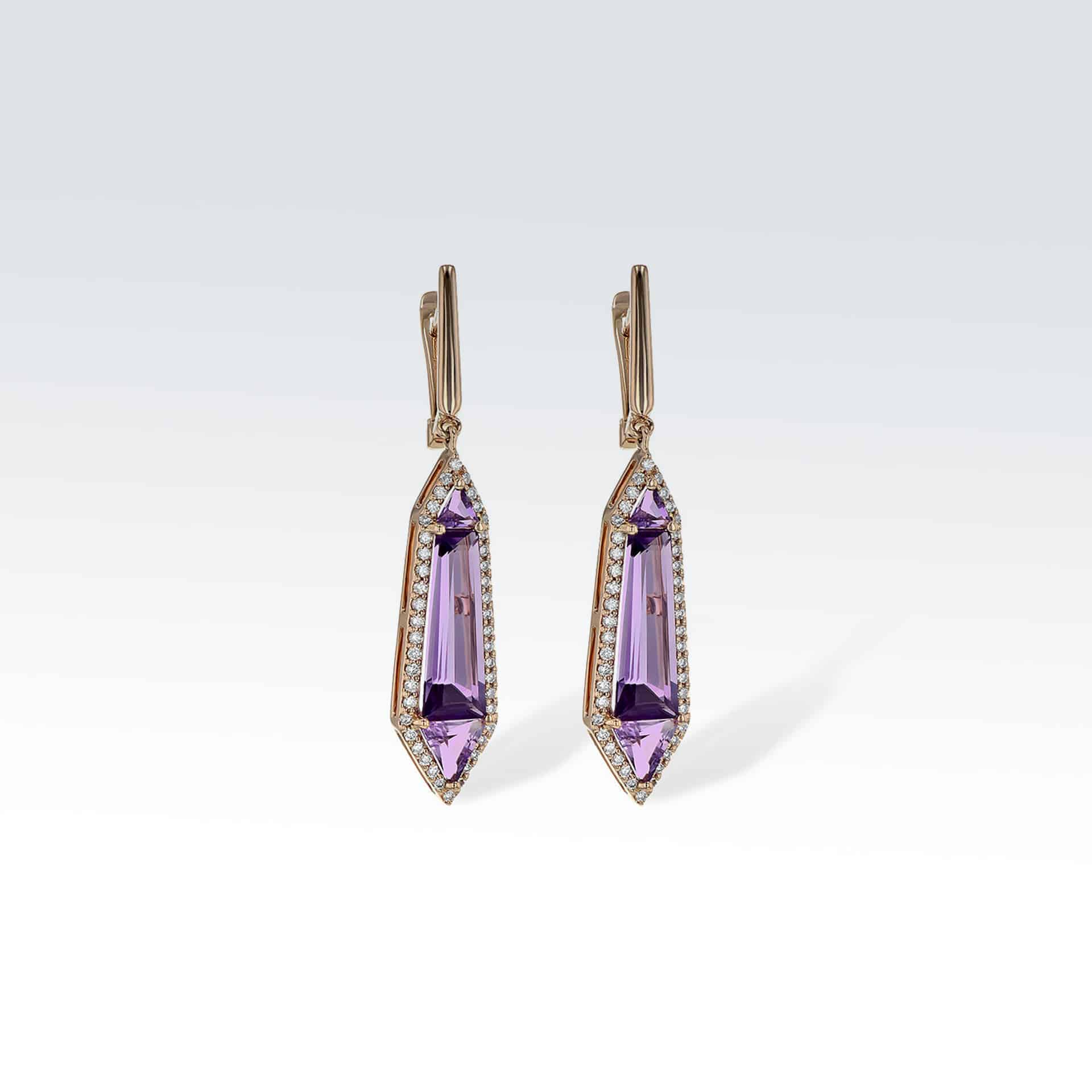 Rose Gold Earrings with Amethyst and Diamonds><h2 class=