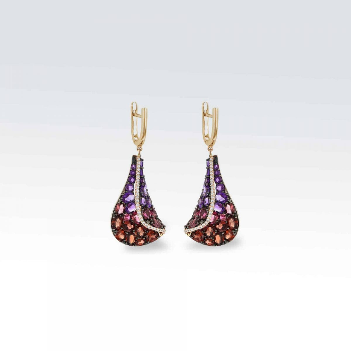 Gold Earrings with Tourmaline and Diamonds