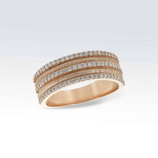 Yellow Gold Textured Ring with Diamonds