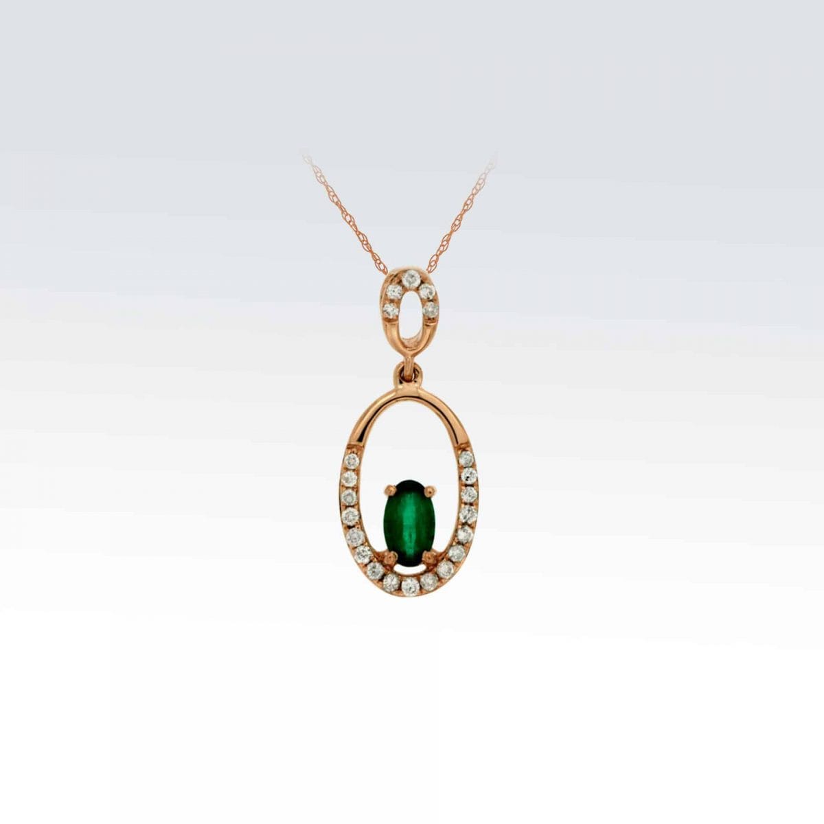 Rose Gold Chatham Emerald Pendant with Diamonds