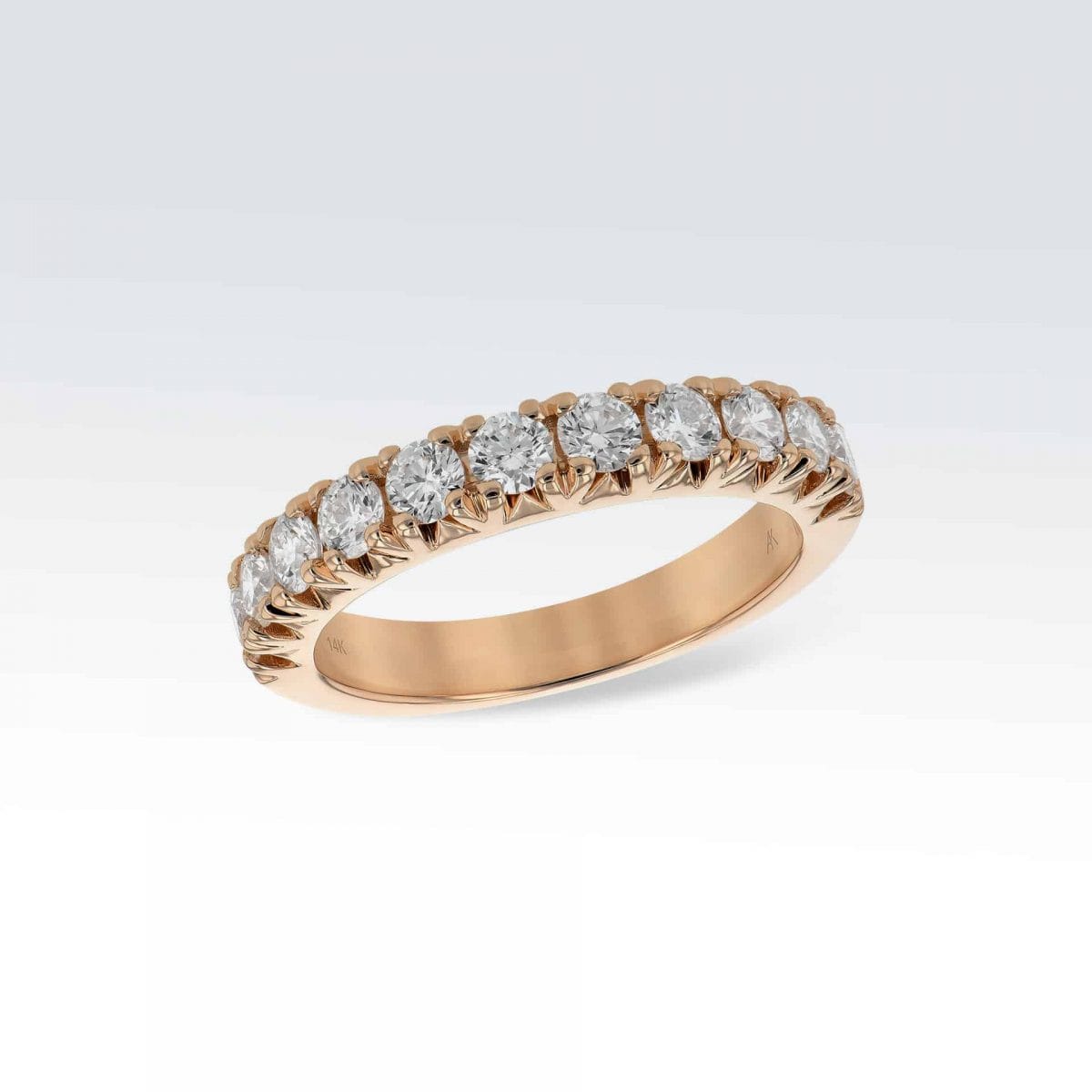 14 Karat Rose Gold Wedding Band with Diamonds