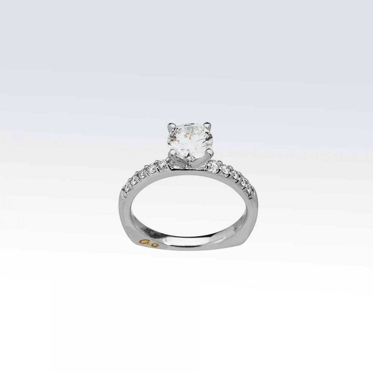 White Gold Engagement Ring with Side Diamonds